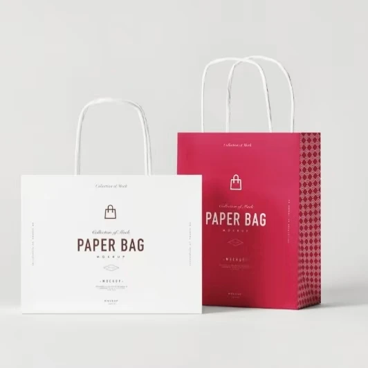 Custom printed paper bag clothing shopping paper bag boutique recyclable gift bag with ribbon rope