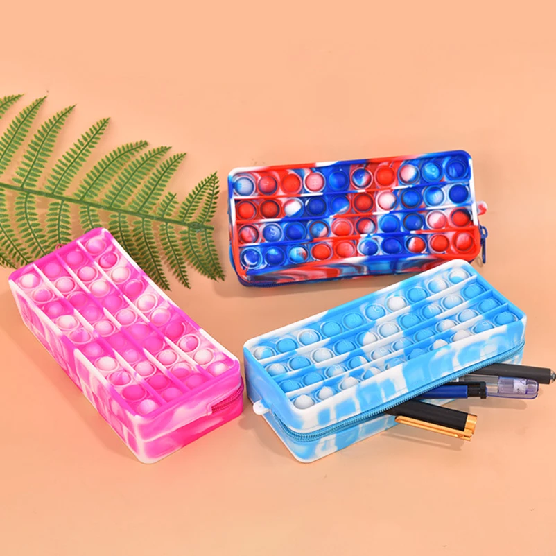 2021 New Style School Student Pencil Bag Silicone Push Bubble Stress Reliever Popper Fidget Pencil Case