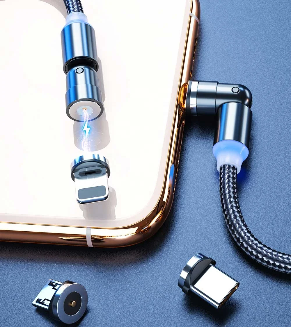 1M High Quality Tinned Copper Adjustable 540 Degree Rotation Type c 8pin Micro Phone Magnetic 3in1 LED Cable For Games
