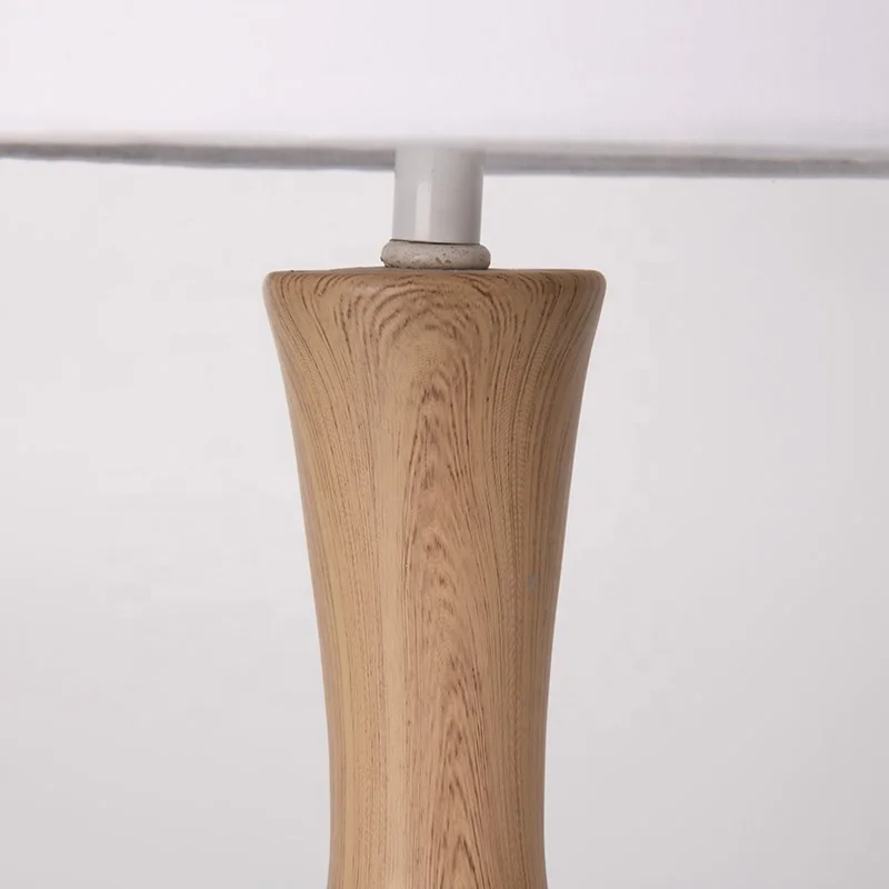 New arrival natural wooden fabric shade touch switch e27 led desk table lamp for bedroom