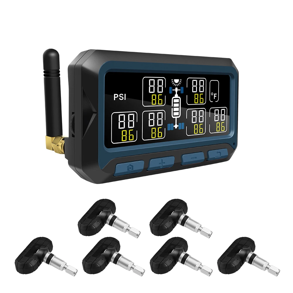 Грузовик RV Van TPMS с 6 внешними датчиками Солнечная цифровая система контроля давления в шинах ЖК-дисплеем Беспроводная сигнализация