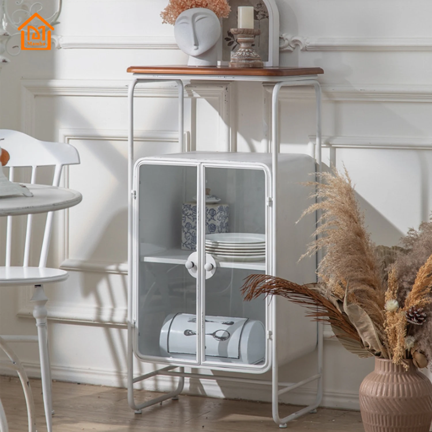 Mamba Modern simple style white iron art side cabinet living room creative storage glass cabinet decorative locker