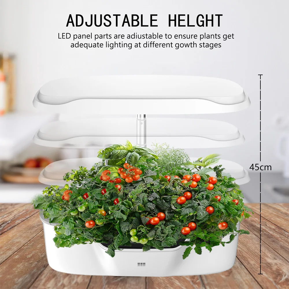 Hydroponics Growing System 12 pods Indoor Garden 24W Full Spectrum Grow Lights Adjustable height Silent Pump System for Home
