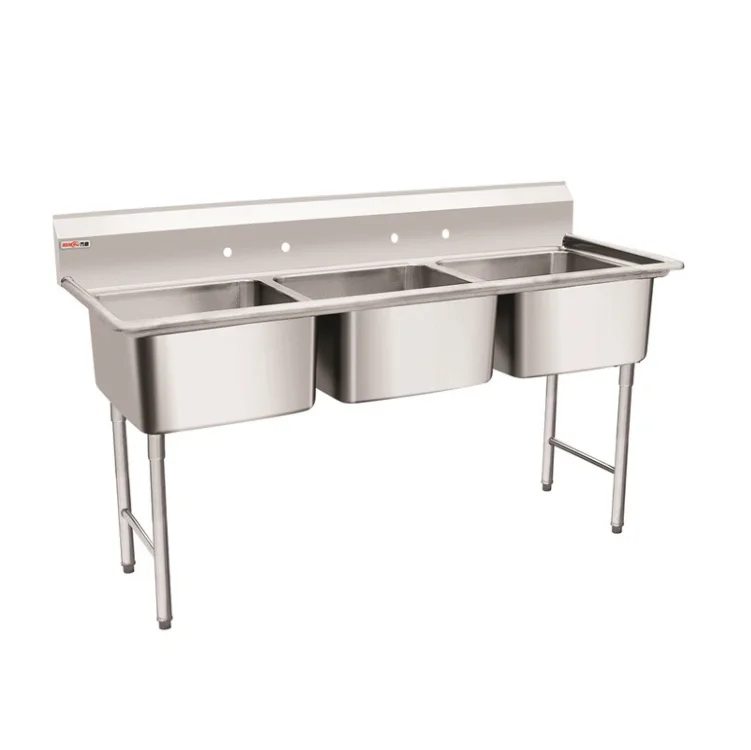 NSF American Style Stainless Steel Restaurant 3 Compartment Sink Table with Drainboard Commercial Food Prep Sink Table
