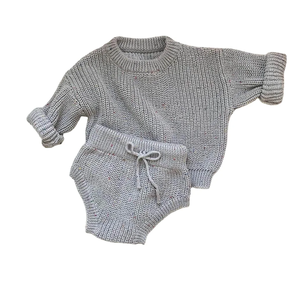 Custom LOGO sprinkle knit baby Set Chunky knitted baby sweater for kids with 100% organic cotton