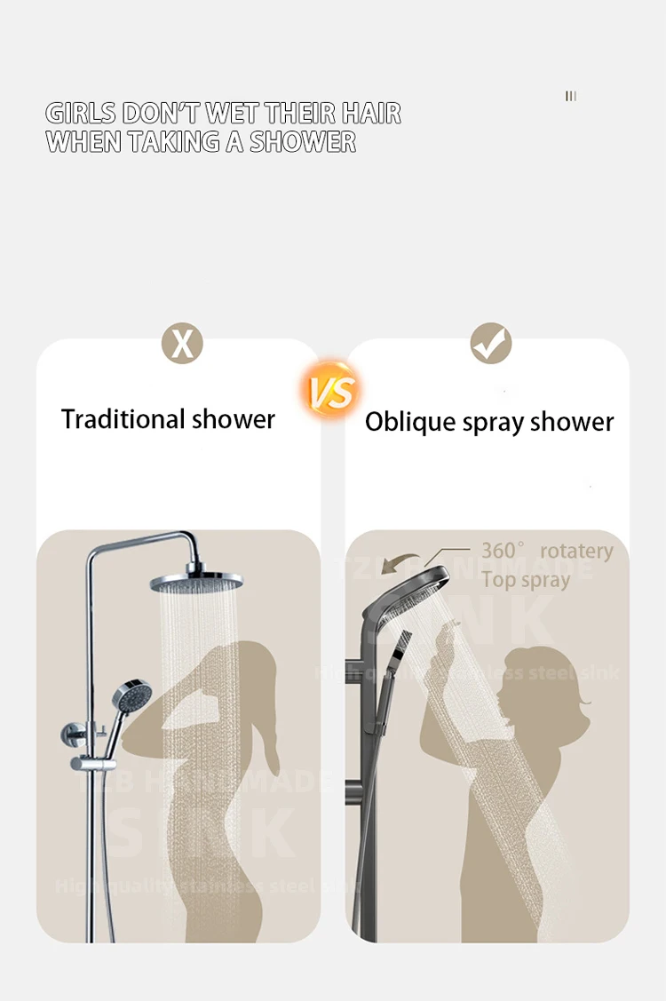 Rotary Top Spray Hot Cold Water Wall-mounted Mixer Shower Faucet 3 in 1 Room Bathroom Showers Set With Water Fall