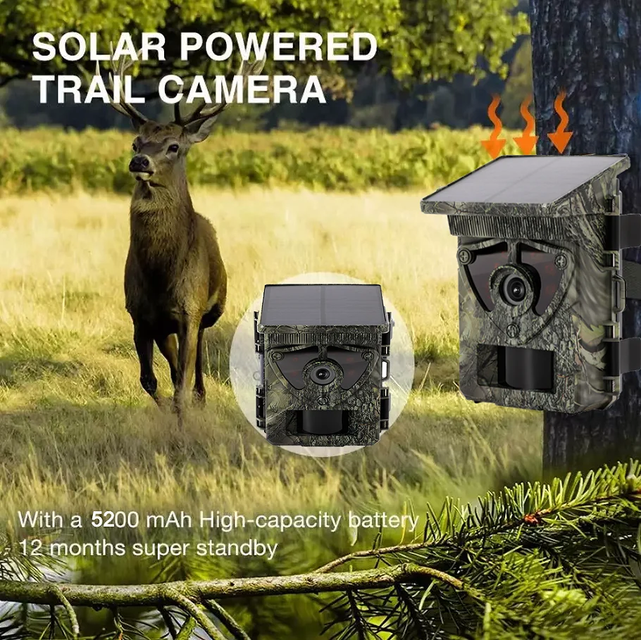 Newly Solar integrated 4K 60PM Bluetooth&WiFi App Control Scouting Camera video motion detector wild hunting camp snap camera