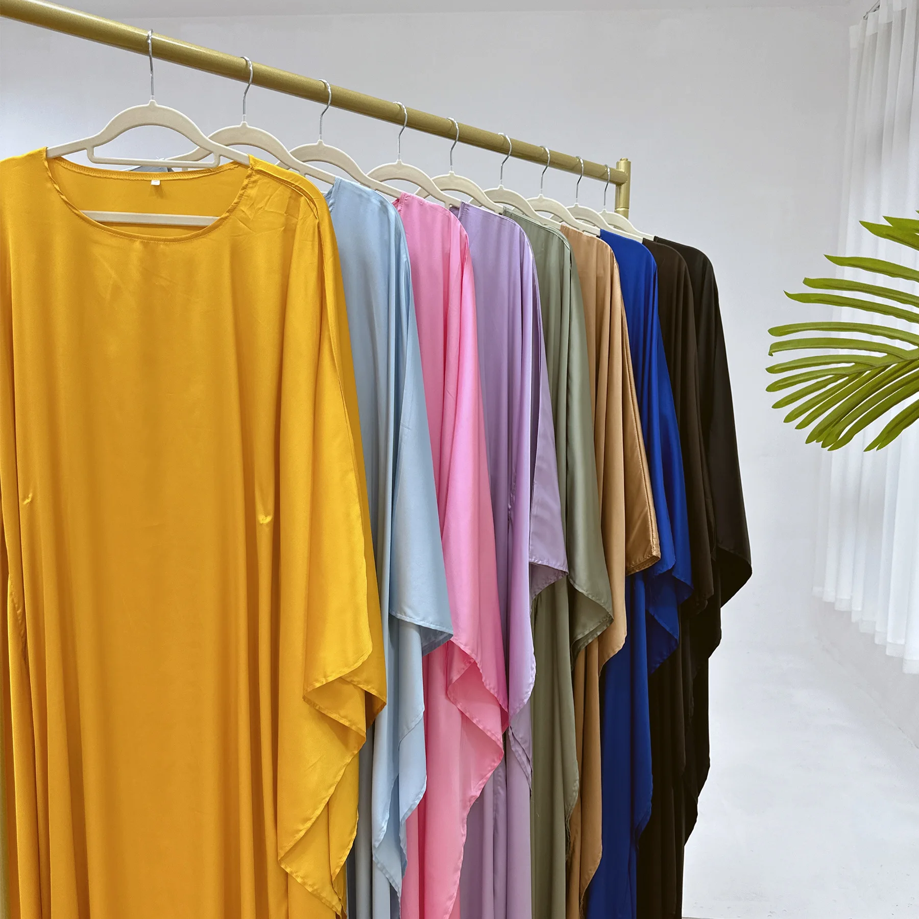 Round Neck Satin Bat Sleeve Loose Dresses Spring Summer Party Glitter Fabric Dresses Long Gowns