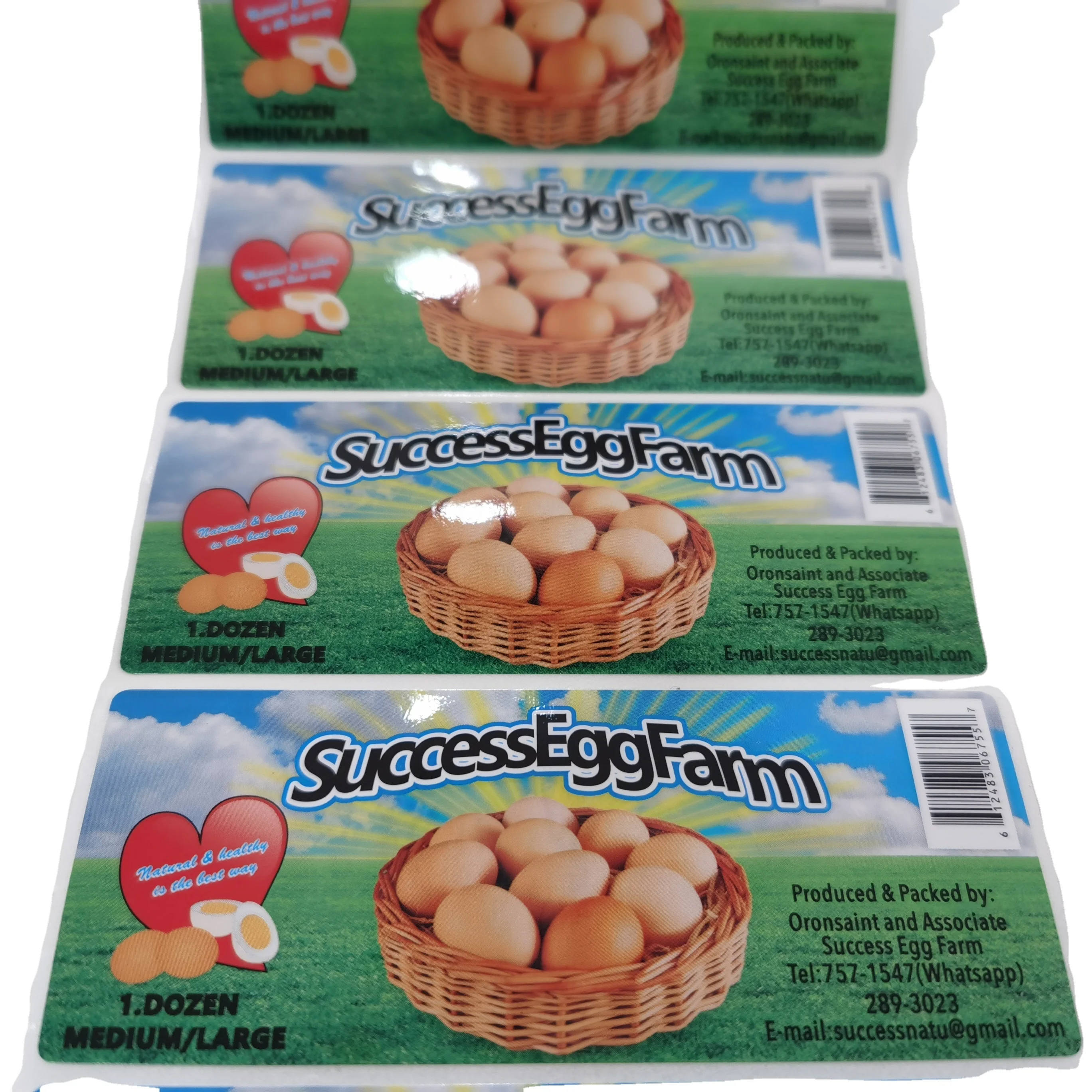 Custom Waterproof Self Adhesive Roll Packaging Chicken Duck Egg Carton Box Labels Stickers