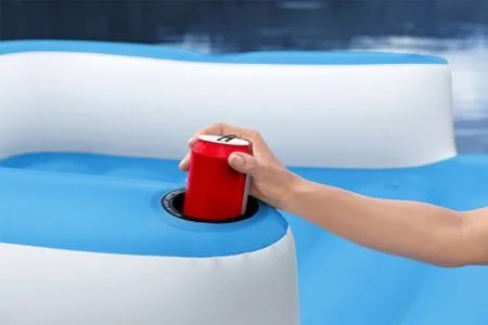 Newest inflatable Sunny 4-5 person Large Floating Island Lake water lounge Raft with Cup Holders can Move Load weight 360KG