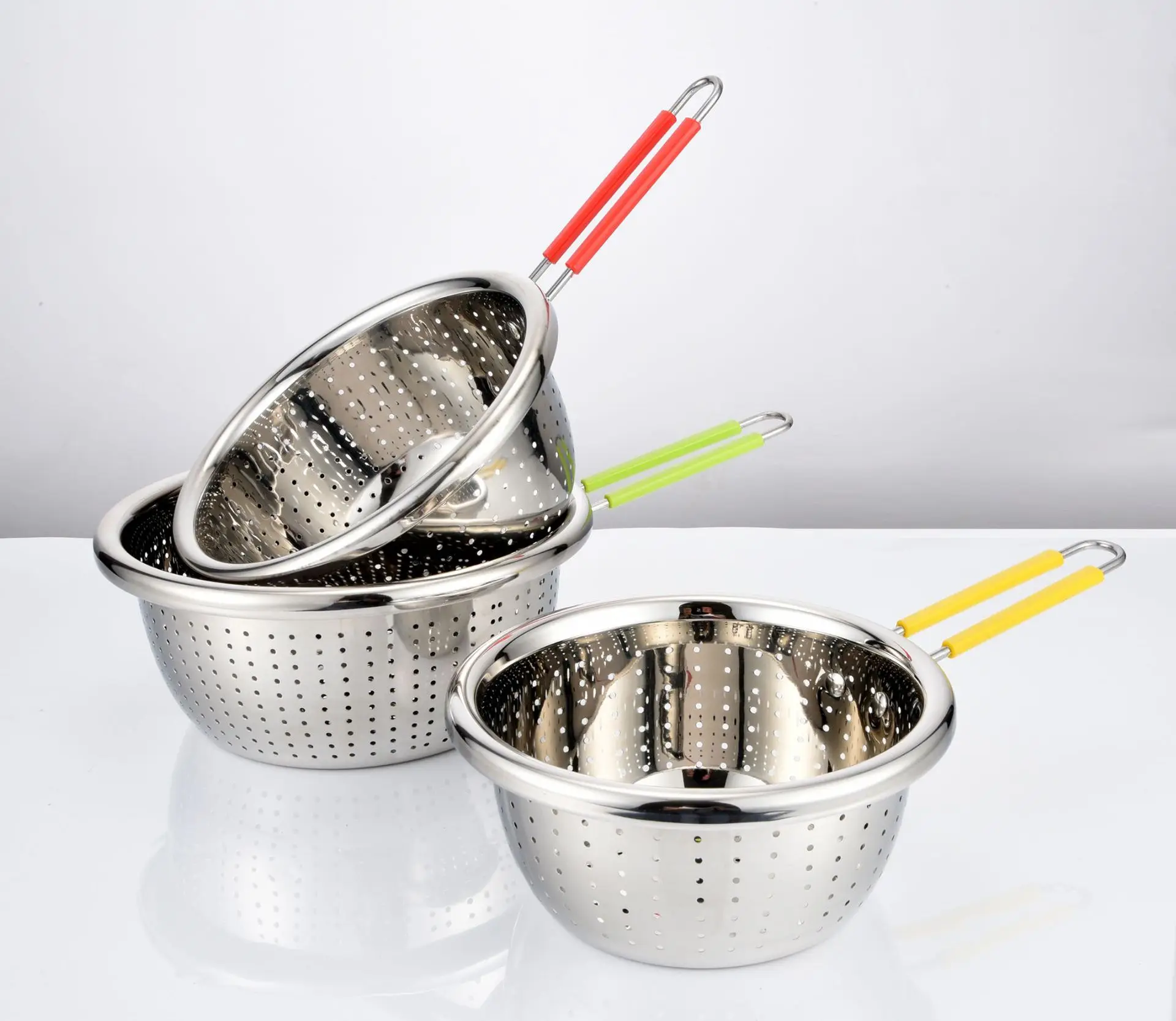 Kitchen fruit vegetable deep colander stainless steel rice colander strainer colander  mesh strainer wirewith single handle