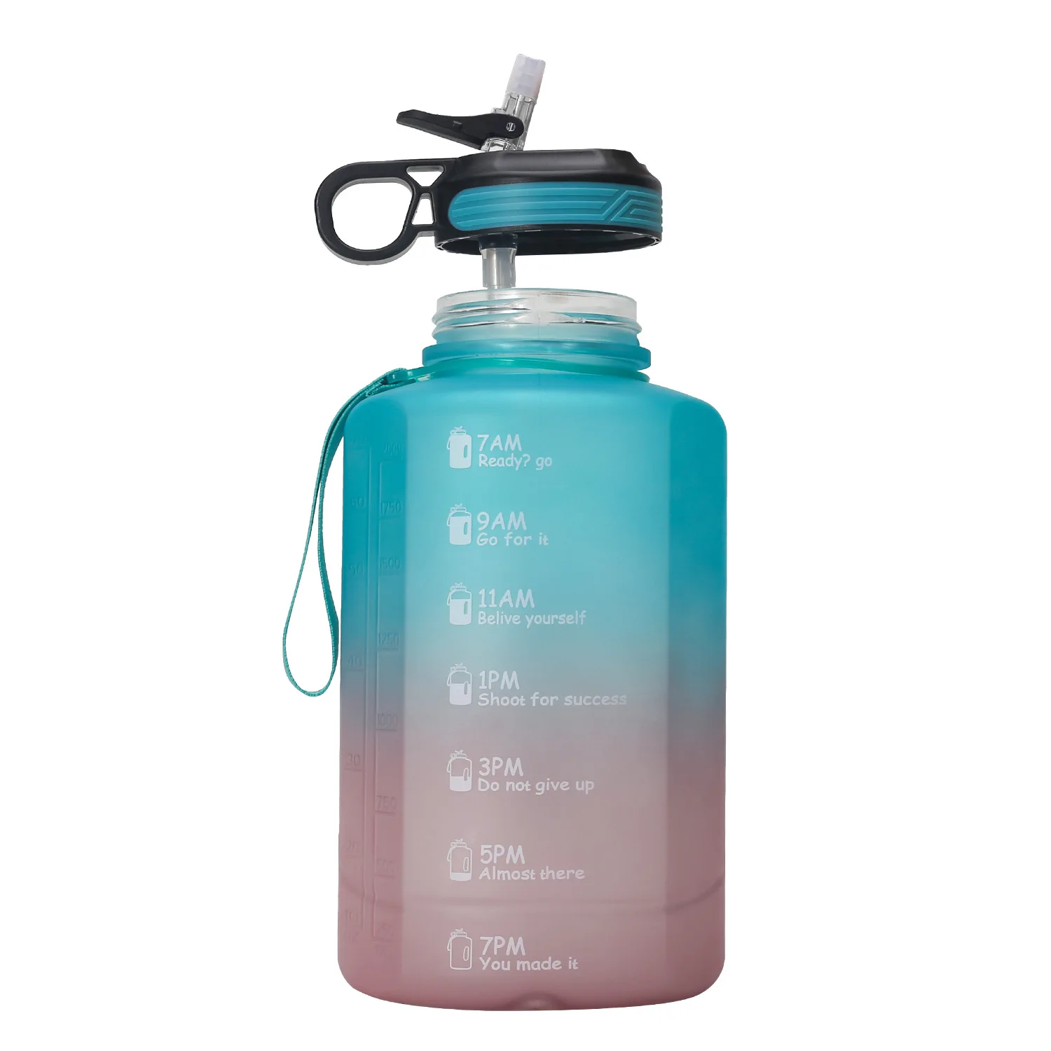 Plastic BPA Free Material Gradient Sports 2.2L Half Gallon 3.78L Gallon Gym Water Bottle with Time Marker