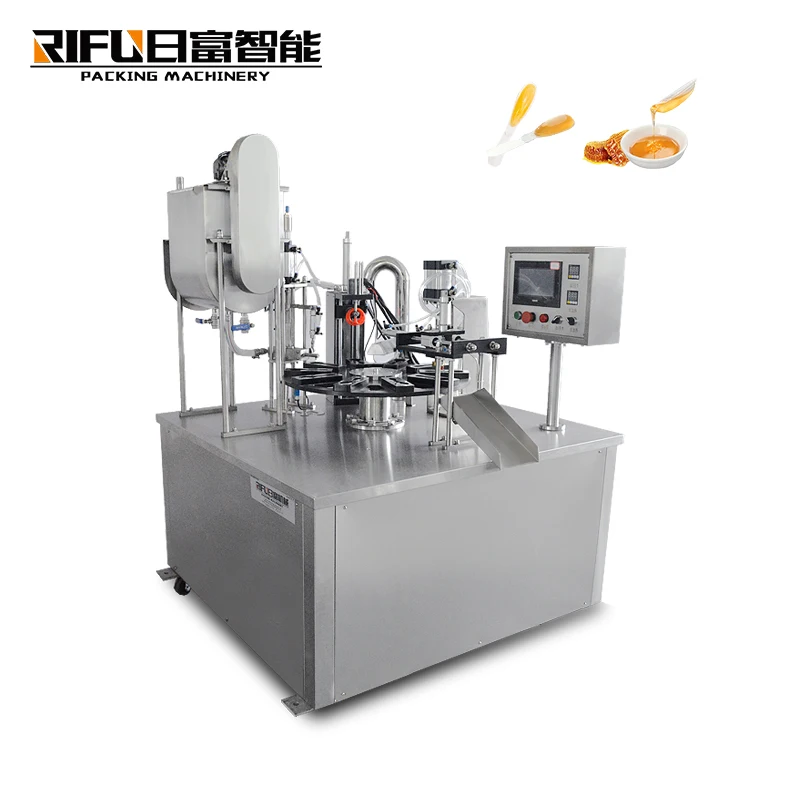 rotary yogurt cup honey spoon filling sealing machine supplier