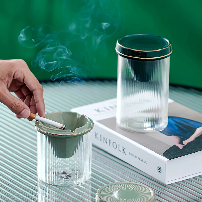 OSBORN nordic style anti ash fly ome office use creative trendy ashtray Glass ashtray with cover