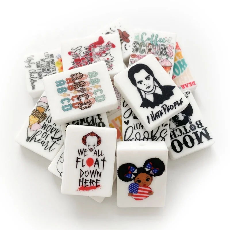 Wholesale Customized Round heart Square  Logo printing Silicone Focal Beads For  Jewelry Bracelets Pen Making Baby Toys