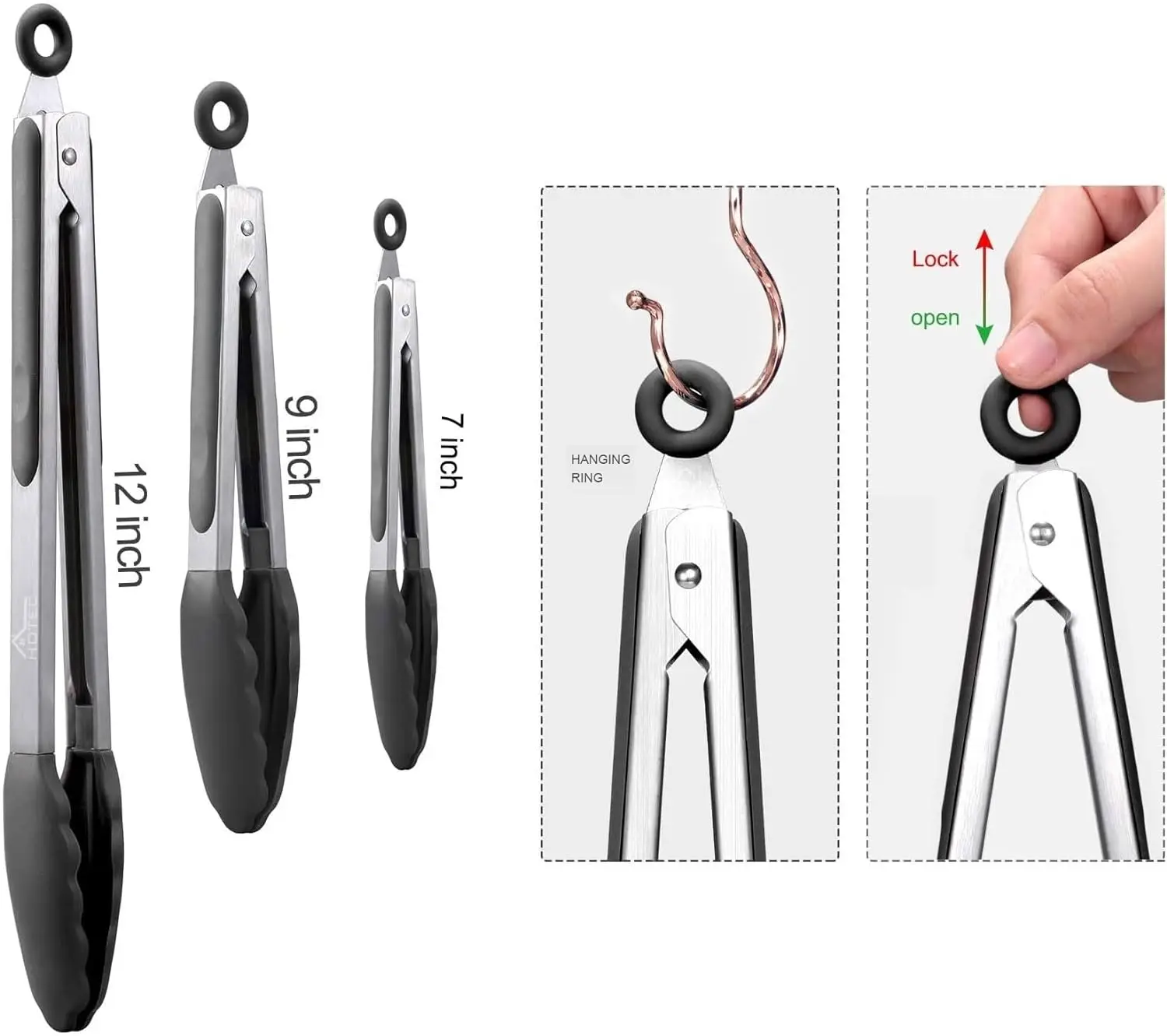 Silicone Kitchen Utensils Serving Tongs Cooking Utensils Food Tongs Stainless Steel Locking BBQ Kitchen Tongs With Silicone Tips