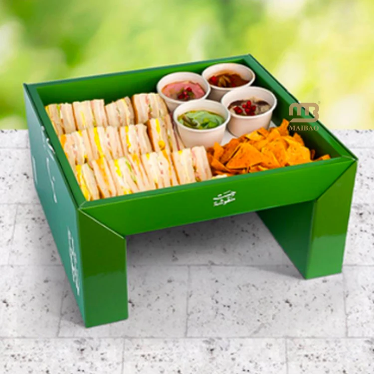 Custom food platter packaging box for bread takeaway sushi bakery bread box disposable paper container catering crunchy chip box