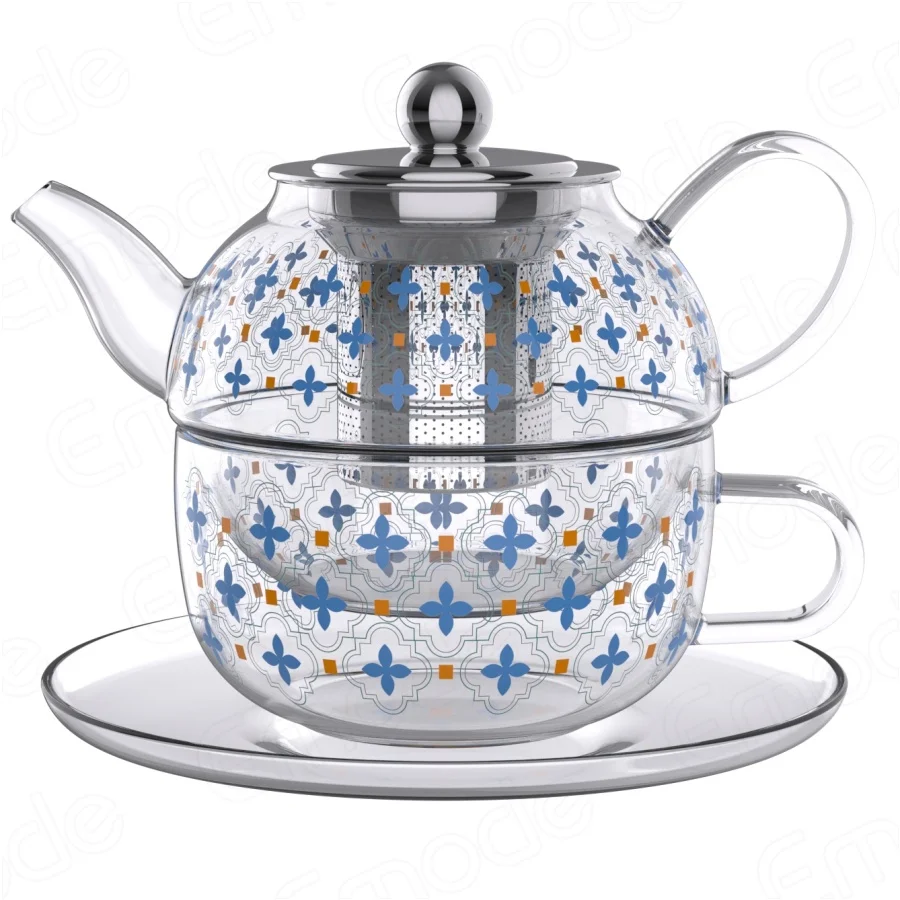 Emode Glass Tea Set for One, Teapot with Infuser and Cup Set, Grey Tea for One Set, Tea Sets for Adults, The Gifts Set for Women