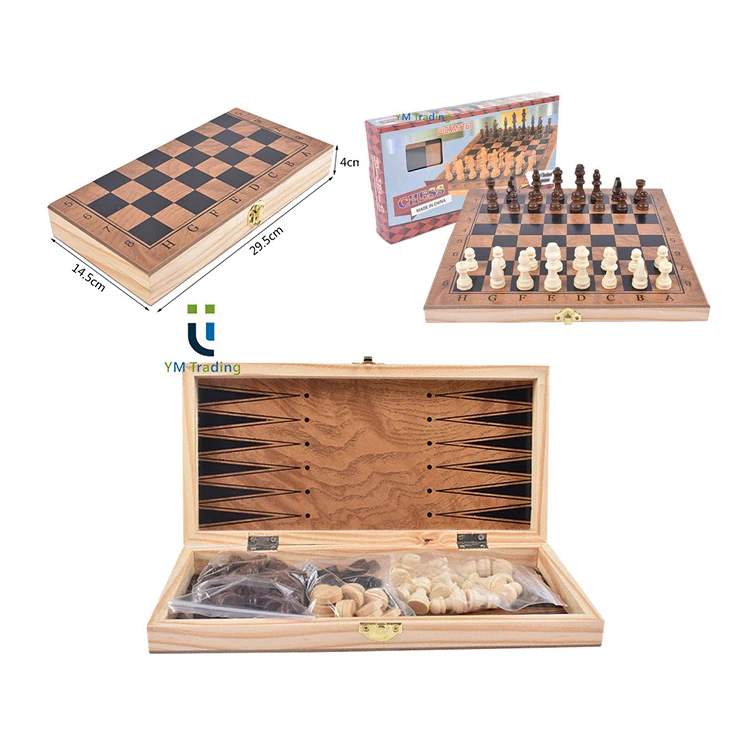 European Handmade 3-in-1 Wooden Games Cheaper International Chess Backgammon Checkers-for Outdoor Use with Packaged Board