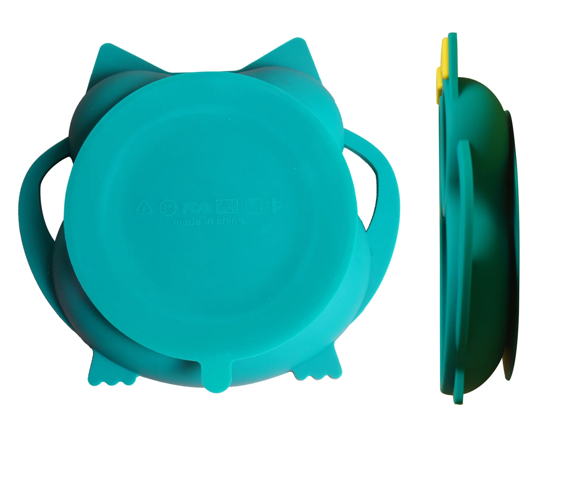 Manufacturer Supply Food Grade Silicone Owl Shape Baby Dinner Feeding Plate With Stainless Steel Spoon And Fork