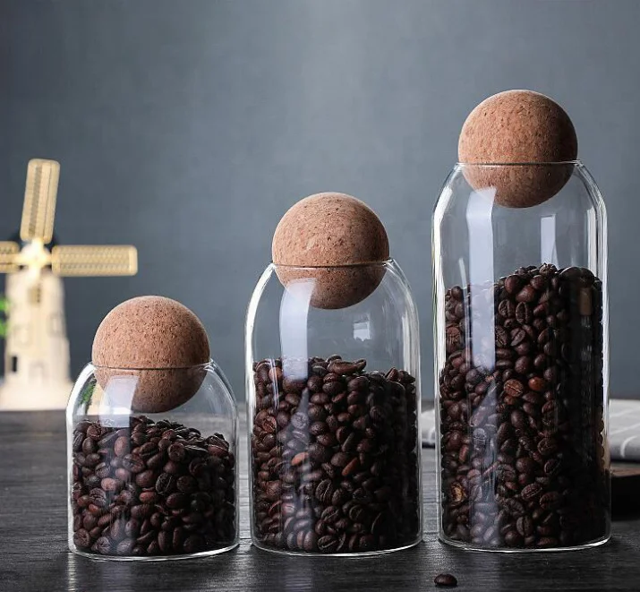 High borosilicate clear glass jar coffee bean glass storage food container with cork Lids
