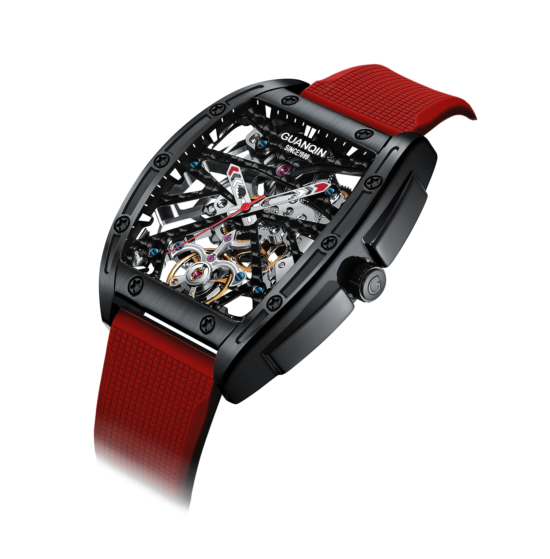 GUANQIN GJ16147 Luxury Skeleton Automatic Mechanical Business Men Full Steel Waterproof Sport Wrist Watches