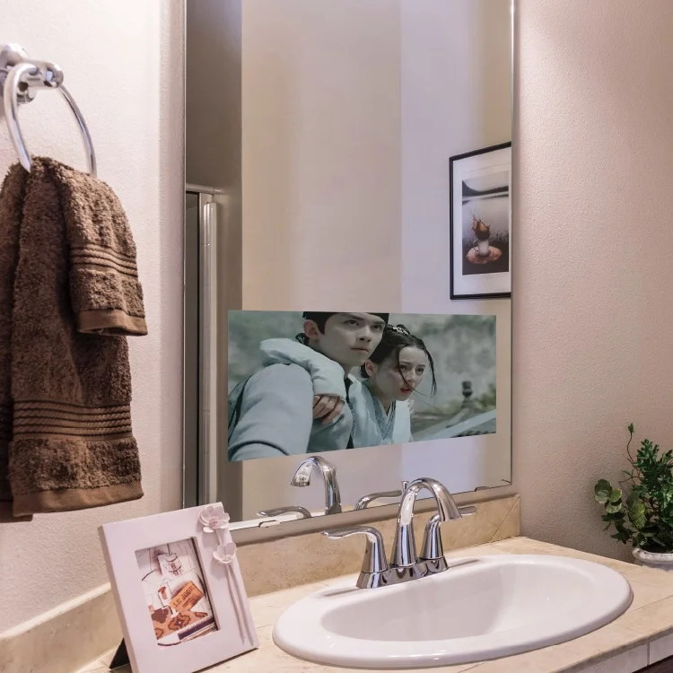 LED smart mirror TV glass in bathroom kitchen and living room with magic
