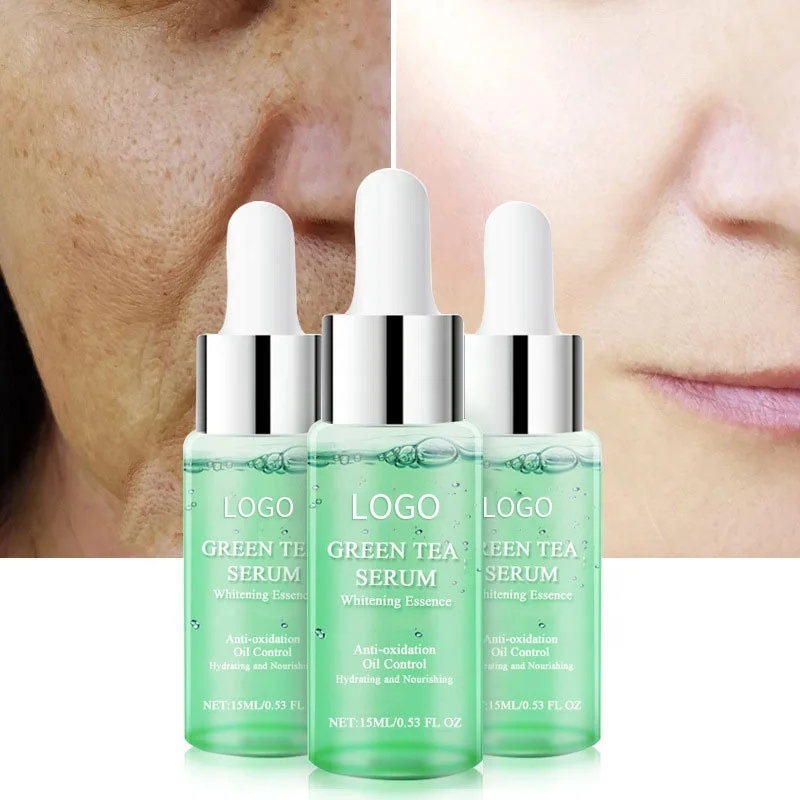 Hot Selling Private Label Pure Natural Organic Face Skin Care Anti Oxidation Anti Aging Green Tea Serum Whitening Essence
