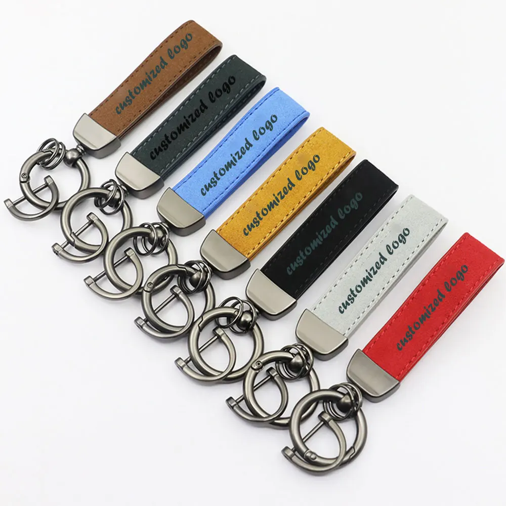 Suede Car Logo Customized Keychain Ring Vintage Leather Zinc Alloy Key Chain Keys Holder Universal Luxury Keyring Auto Gift
