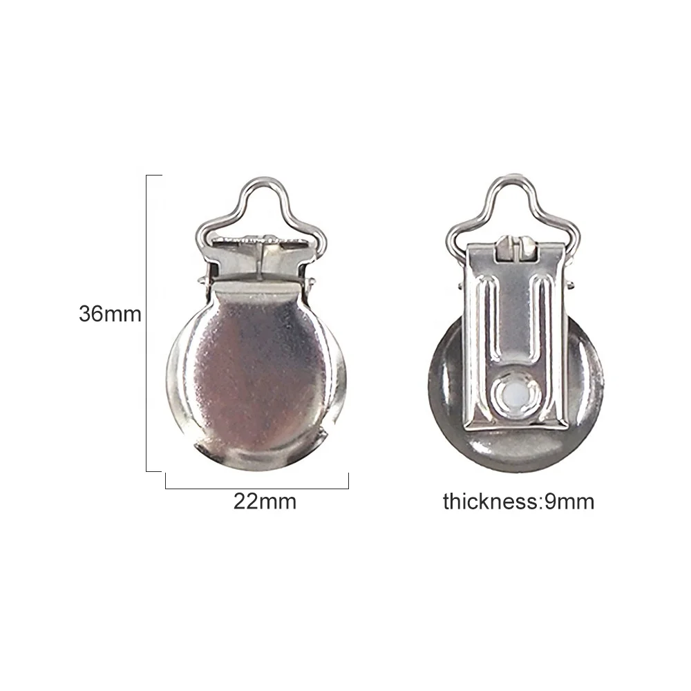 Customized Stainless Steel Round Flat Back Tray Earring Suspender Soother Dummy Clips DIY Silver Pacifier Clip Baby