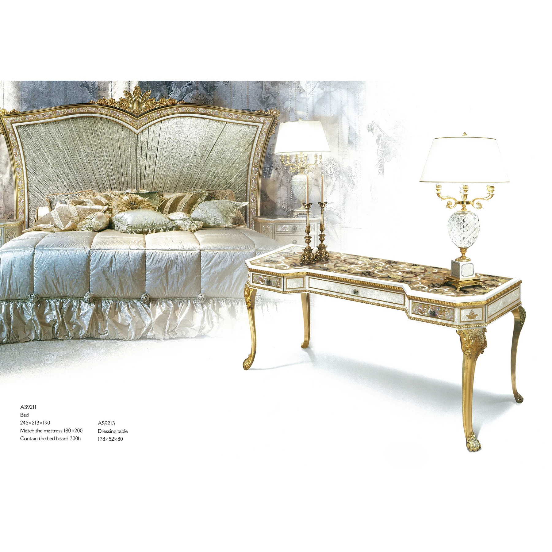 Royal Palace Golden And White Solid Wood Home Office Desk With Decorated Inlaid Pearl Sea Shell