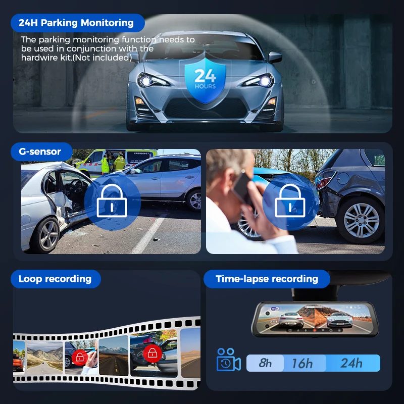 AZDOME AR09 4K 9.66 inch Touch Screen GPS WiFi Car Camera DVR Driving Camera Dash Cam Recorder Mirror Camera Car Black Box