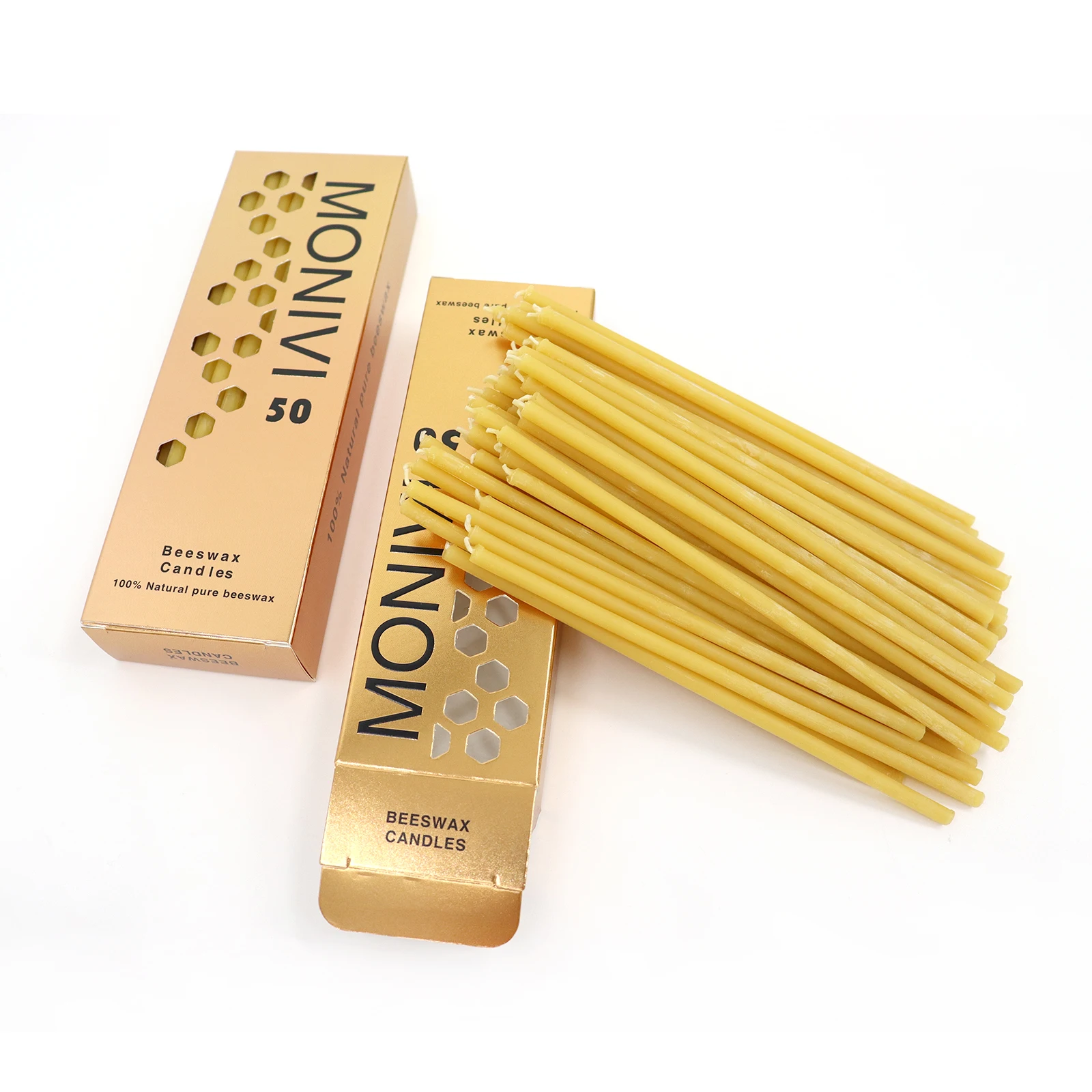 Custom Thin Long 6.3 Inch / 7.3 Inch 100% Natural Beeswax Prayer Taper Candles Religious Smokeless Pure Beeswax Candles with Box