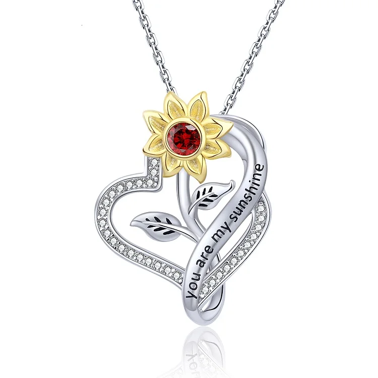 Sunflower Necklace for Women S925 Sterling Silver Heart Necklace Jewelry You are My Sunshine Pendant Necklaces