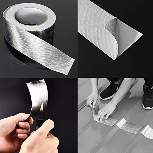 HVAC Alu solvent glue Super thick Laminated Self Adhesive Aluminium Foil Fiber Glass Cloth Tape