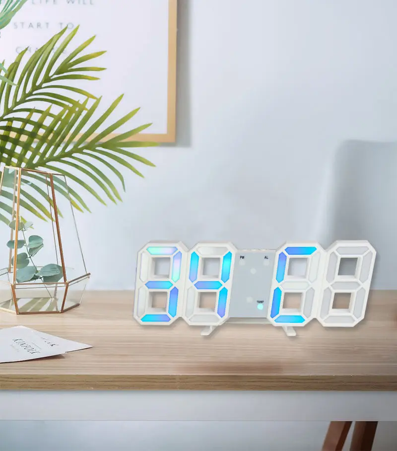 Color Rgb 3d Led Wall Watch Alarm Clock Desk & Table Clocks Brightness Adjustable Table Wall Digital Clock Home Decor - Buy