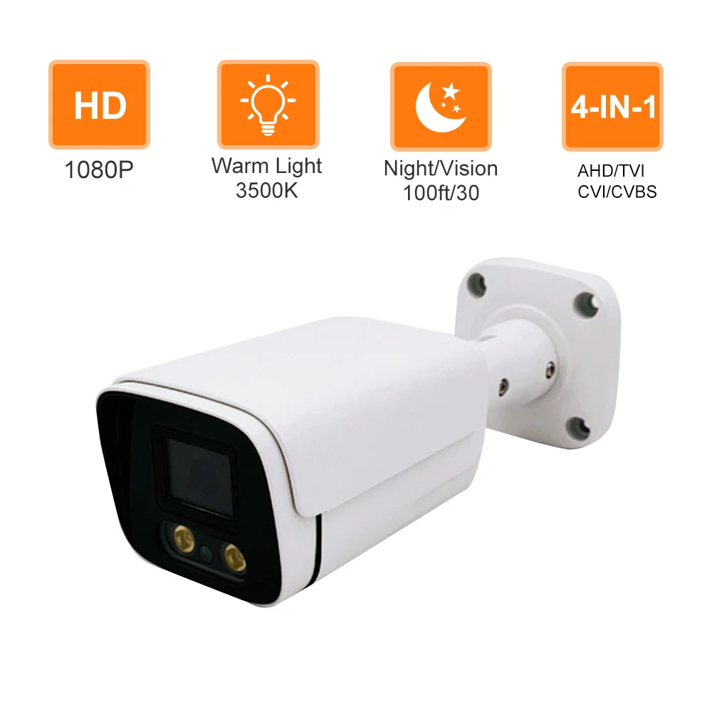 Warmlight waterproof indoor/outdoor camera 4in1 2MP  Bullet Camera mental housing  IR35m Security CCTV  Cameras H.265