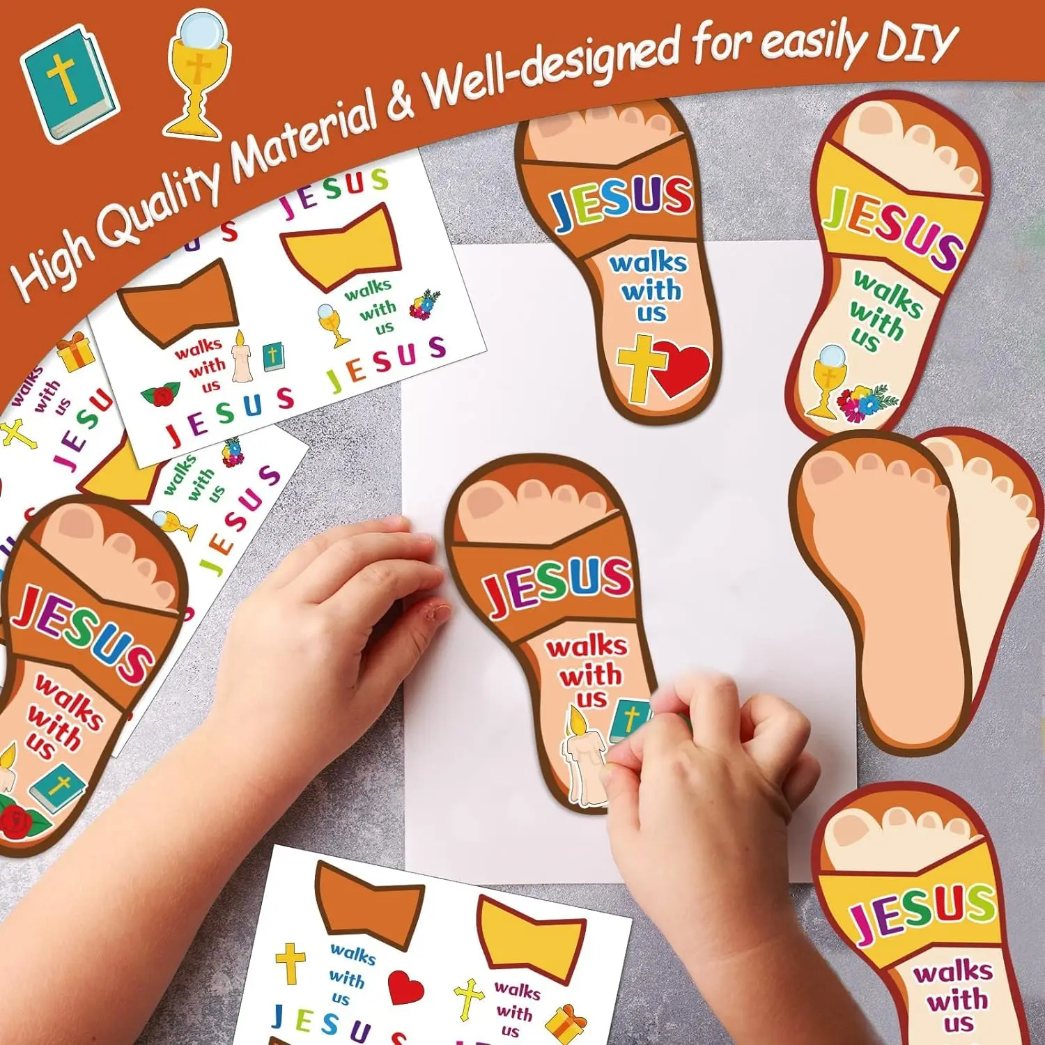 Sunday School DIY Crafts for Kids Jesus Sticker Religious Jesus Walks with Us DIY Christian Easter Craft Kit