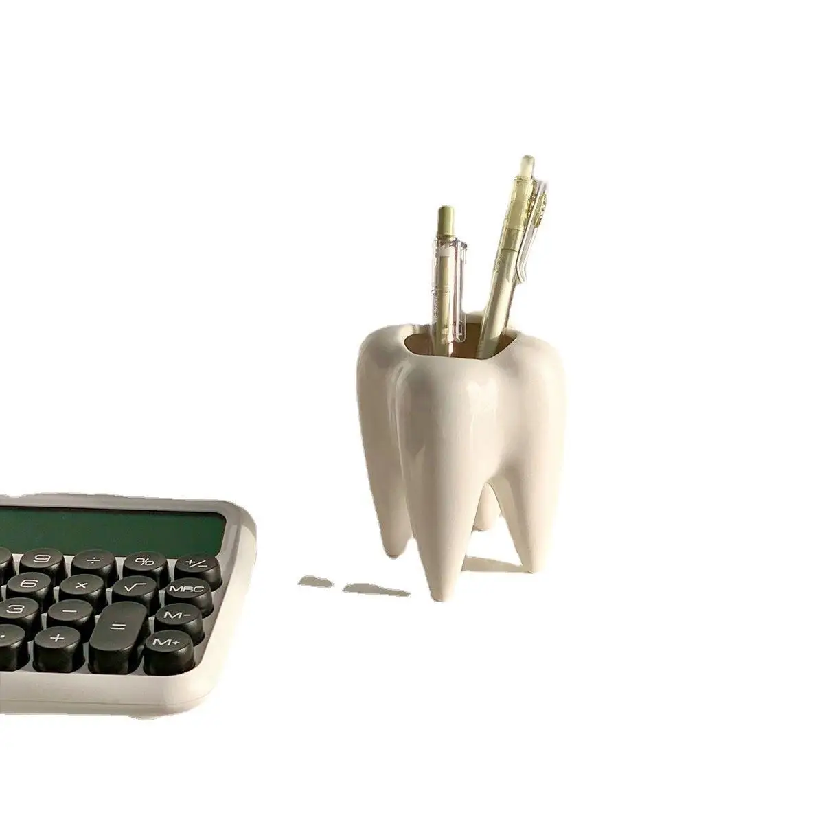 Ceramic Toothbrush & Pen Holder tooth shaped pencil holder Modern Rustic Desktop Vase Function Matt Glaze Tooth Shape for desk