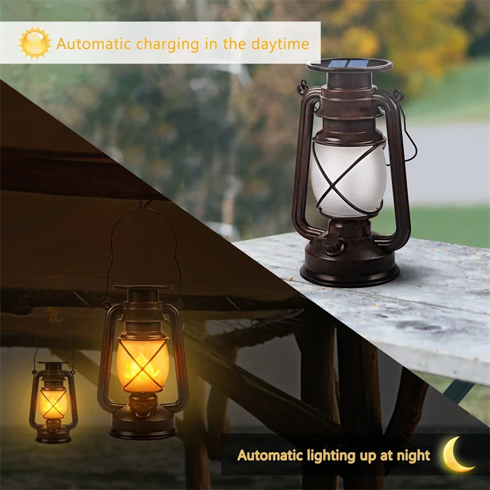 Outdoor Hanging Solar Lights Dancing Flame Christmas Decor Vintage Led Waterproof Camping Lamps