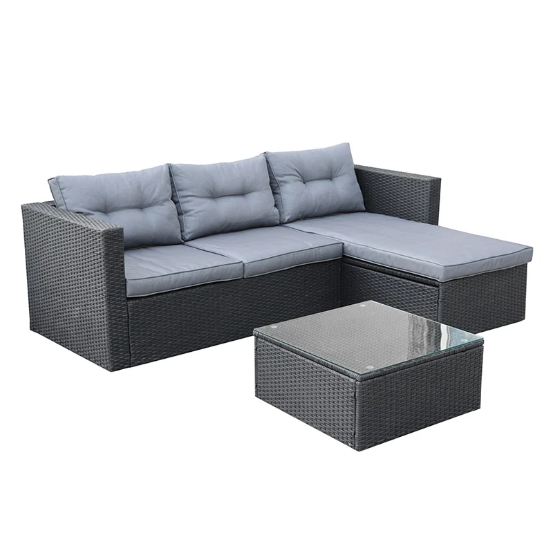 
Custom outdoor furniture steel PE wicker rattan assemble garden sofa set 