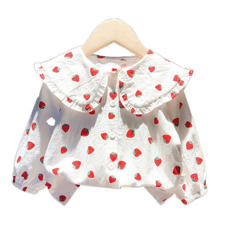 
2021 Hot Sale Girls Summer Spring Long Sleeve Lapel Printed Shirt Little Girl Clothes 