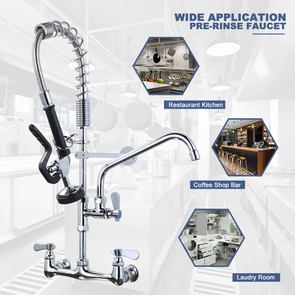 Industrial Style Pot Filler Kitchen Faucet with Pre Rinse Spray and Swing Spout Kitchen Dishes Washer Pre-rinse Faucet