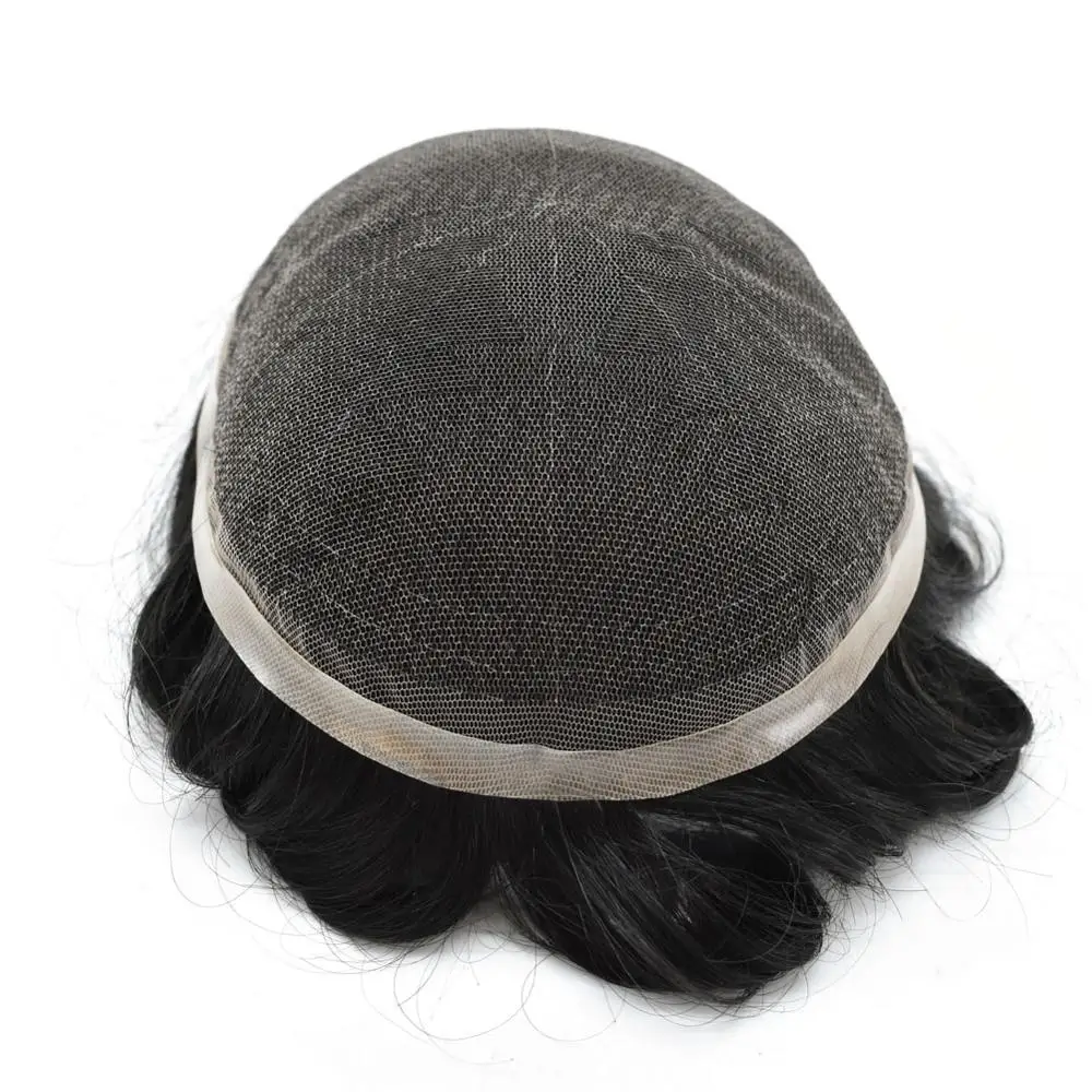 Men Full Lace Toupee Indian Human Remy Hair Wig For Males Breathable Durable Replacement Remy human hair toupee for black men
