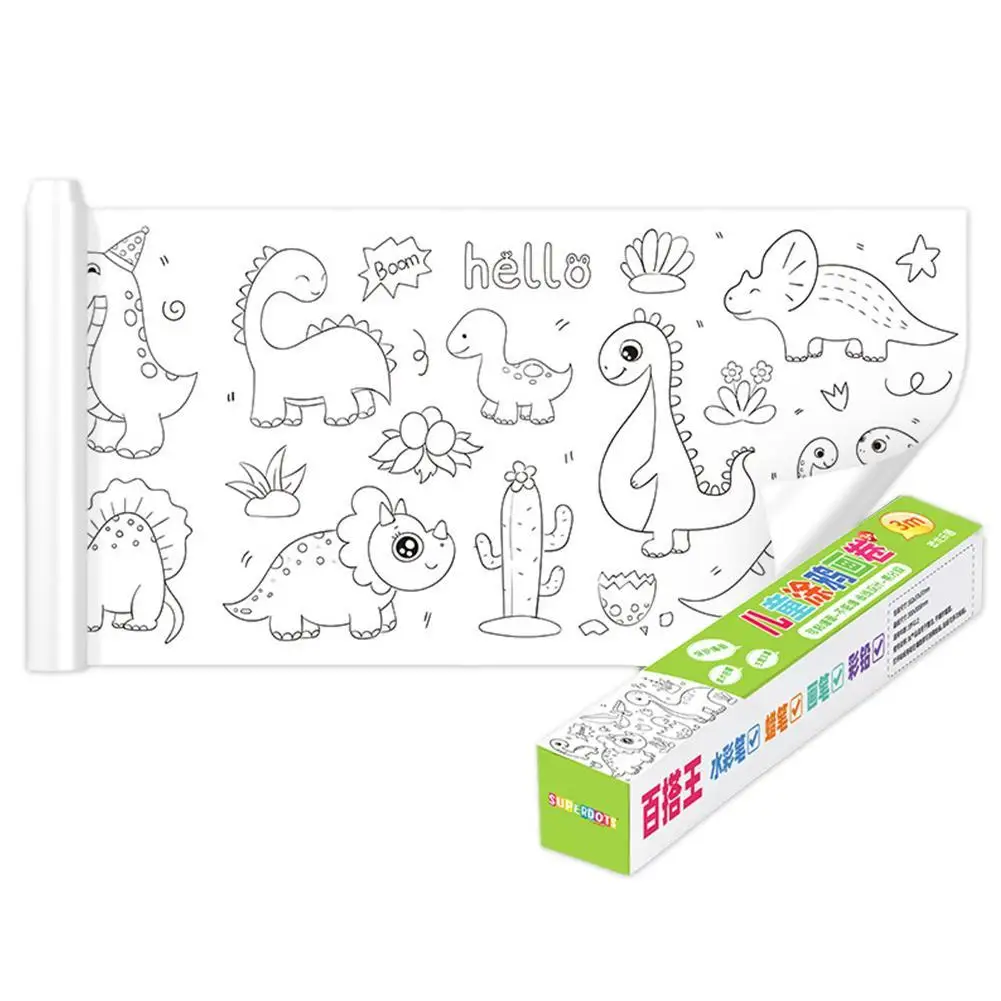 New Year Gift Toy Coloring Paper Graffiti 300x30cm Picture Scroll Long Roll Dinosaur Set Children&;s Art Toys