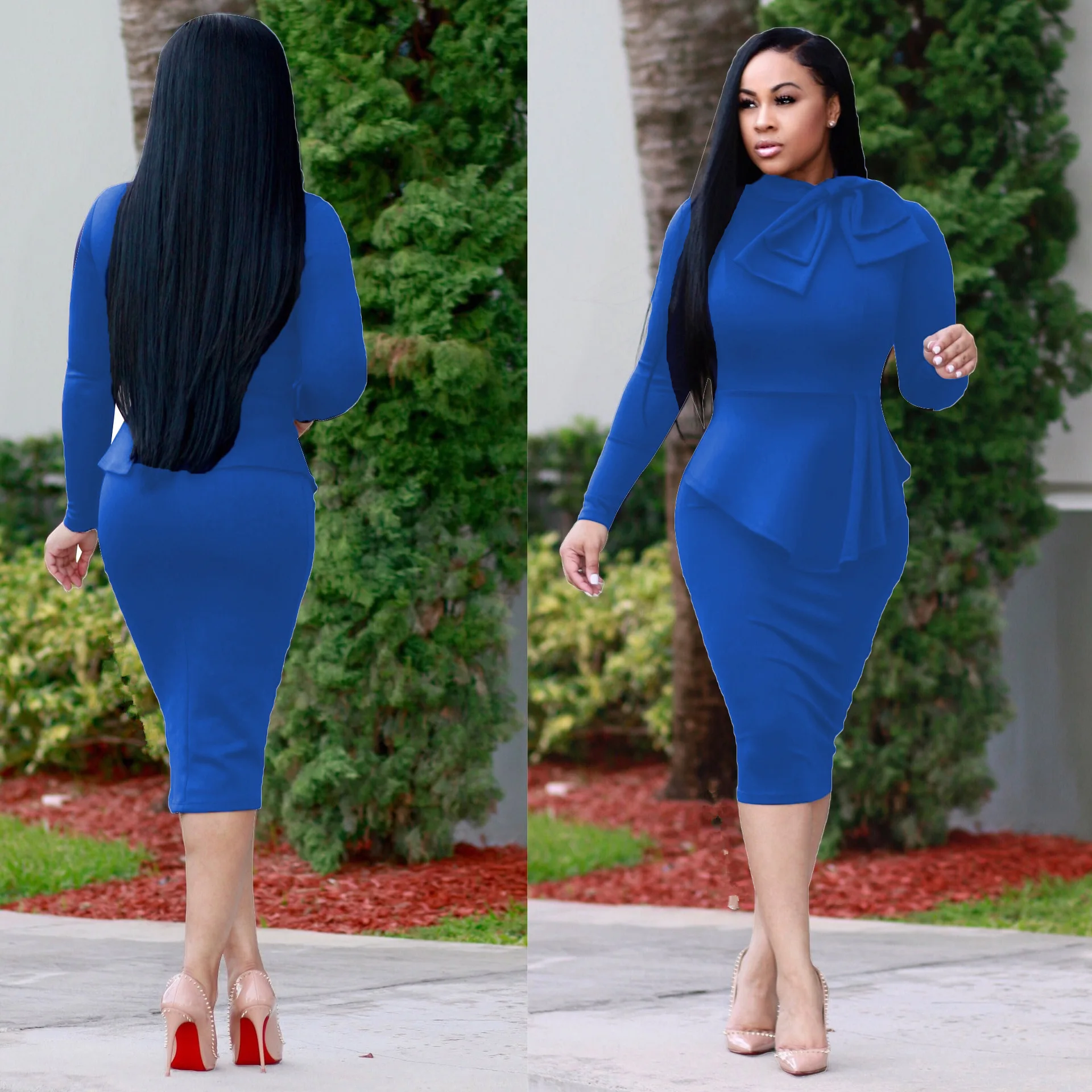 Прямая Заводская поставка, однотонные Деловые женские платья с бантом, Сексуальные клубные платья, элегантные женские платья