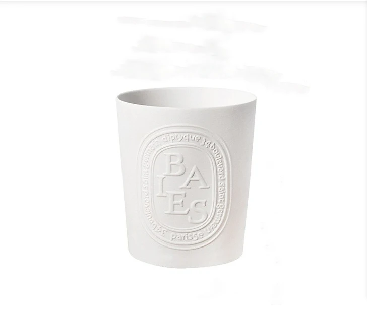 Wholesale custom matte embossed logo candle vessels container large empty ceramic candle jars for making candles