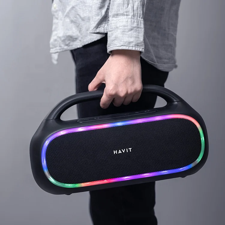 Водонепроницаемая большая Колонка Sk862Bt Havit, наружная музыкальная стереоколонка Rgb Led, наружный беспроводной бумбокс, Портативная колонка с ручкой