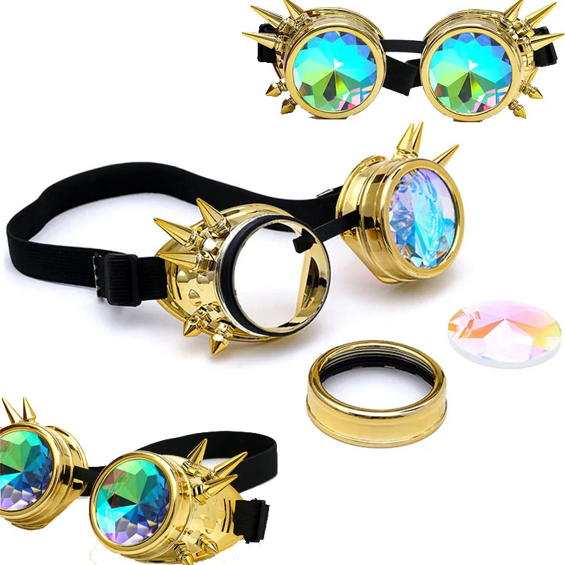 Factory Cheap Wholesale Kaleidoscope Colorful Glasses Rave Festival Party EDM Sunglasses Diffracted Lens Steampunk Goggles