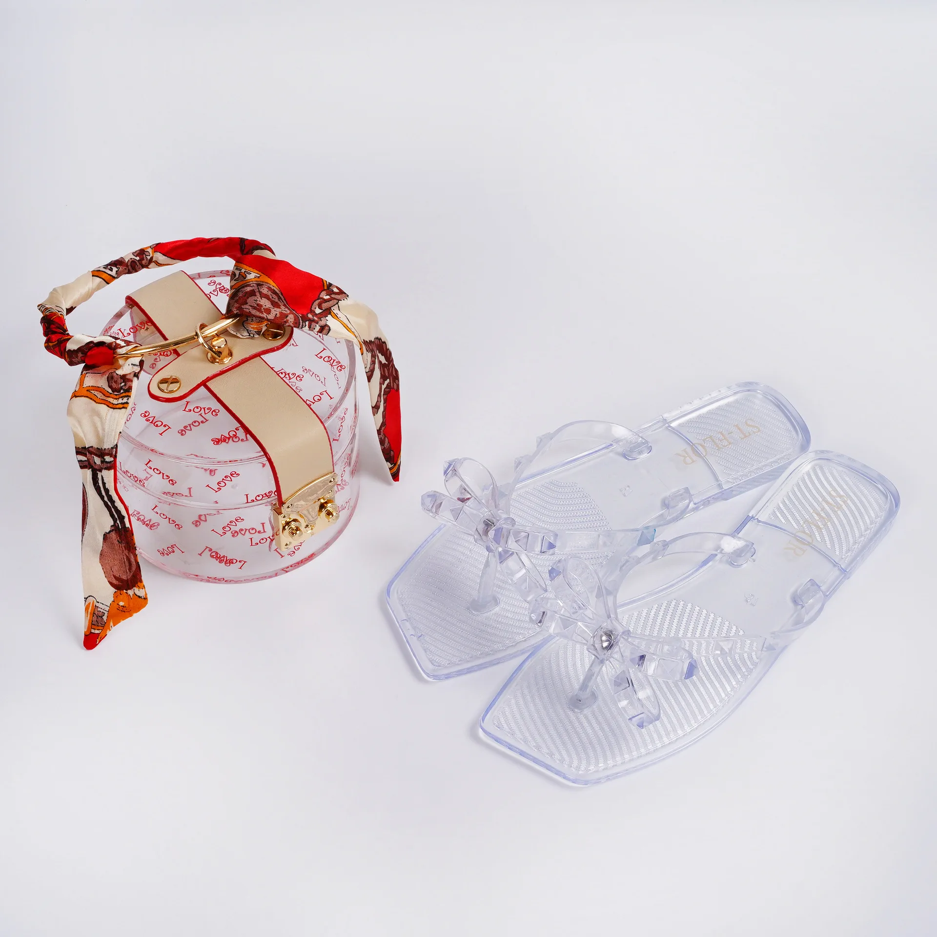 Bowknot crystal jelly flip flops all-match fashionable beach flat slippers